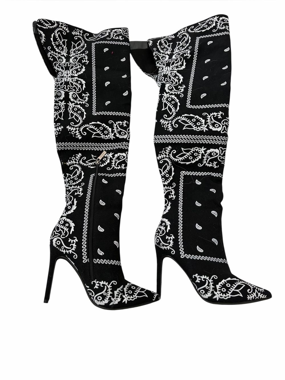 New Thigh high bandanna print stiletto boots